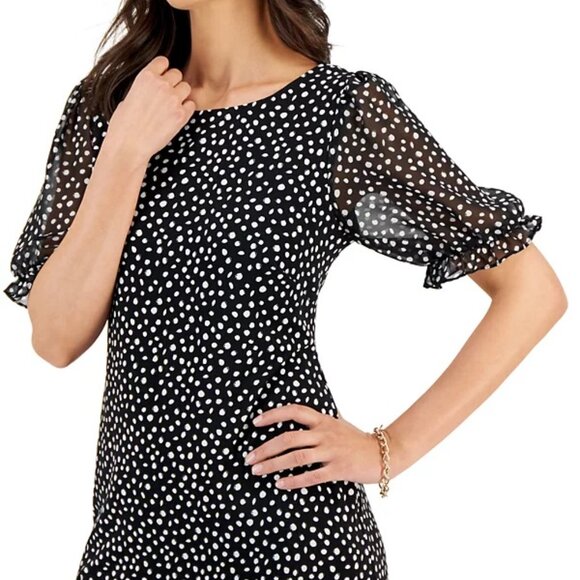 Connected Women's Puff-Sheer-Sleeve Sheath Dress Black - Picture 4 of 5